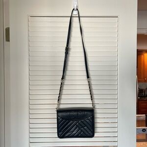 Tory Burch Black Quilted Leather Crossbody Bag with Chain Strap